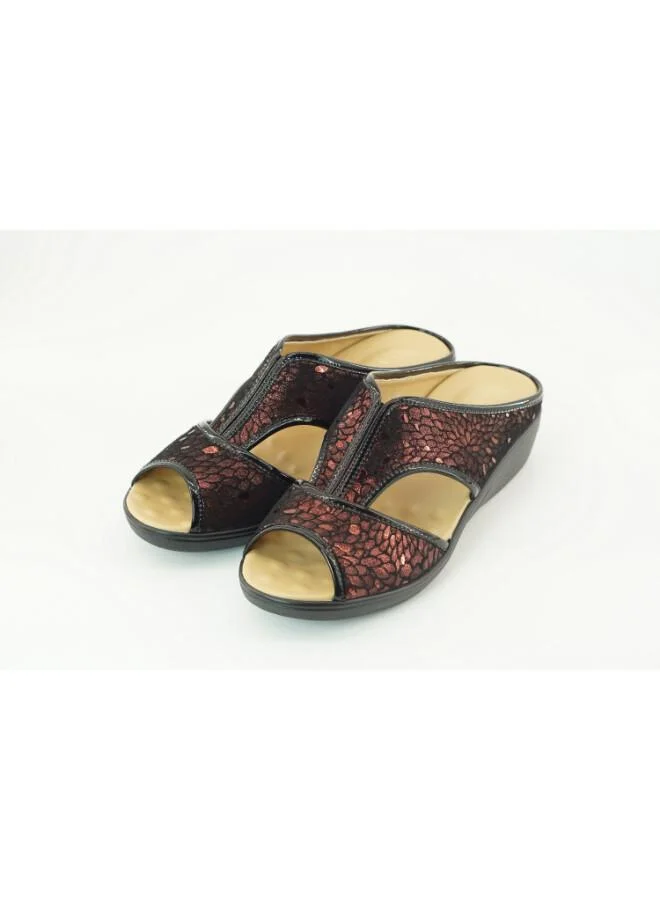 زينة 221-3172 Zayna Ladies Low Wedge Heel Slides 2418-252 Bordo